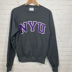 Champion NYU Sweatshirt XS Gray Purple Embroidered Pullover Crewneck
